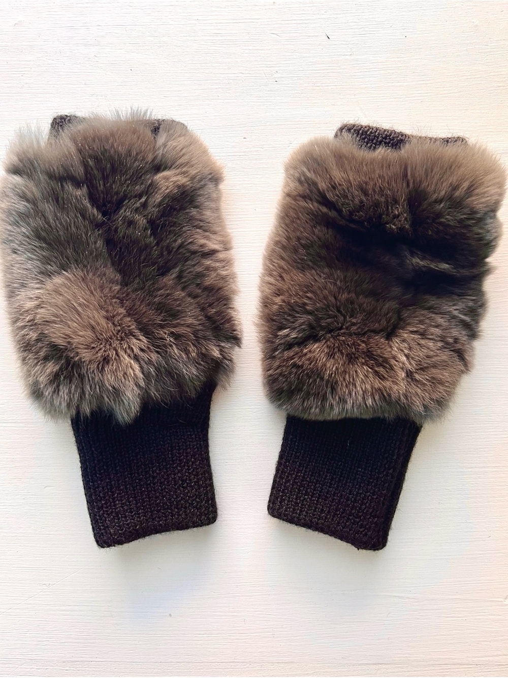 Jocelyn Rabbit Fur Fingerless Knit Gloves